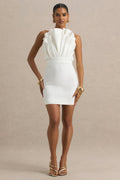 Pastoral | White Ruffled Asymmetric-Neck Mini Dress
