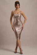 Sweet Spark | Rose Gold Sequin Square-Neck Midi Dress