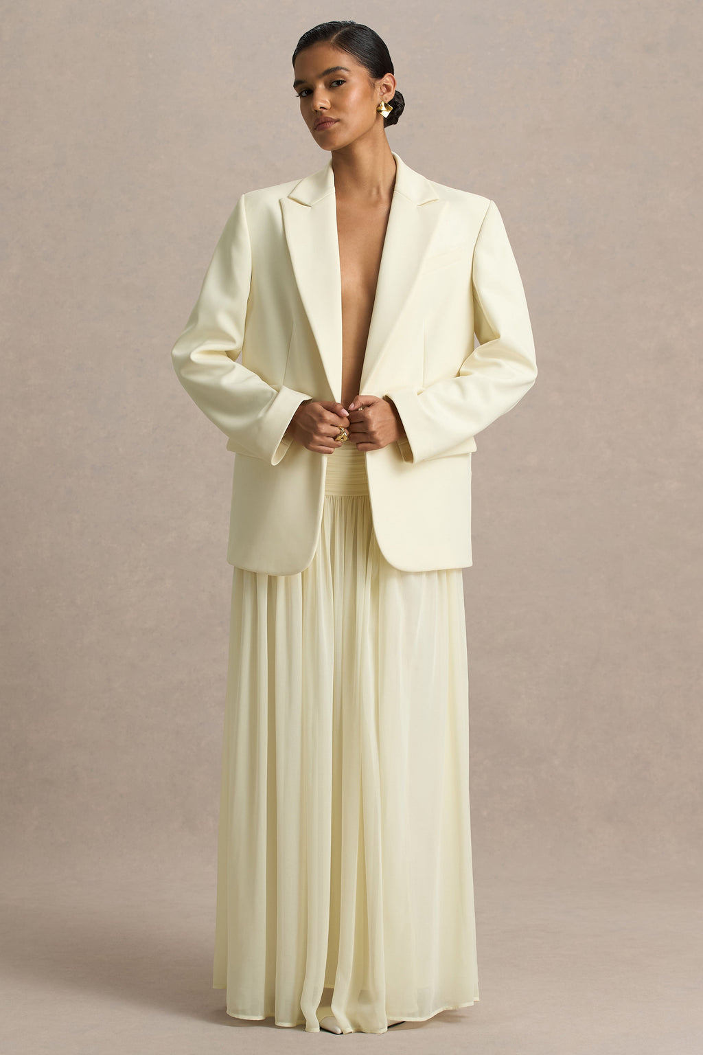 Spencer | Cream Chiffon Pleated Maxi Skirt